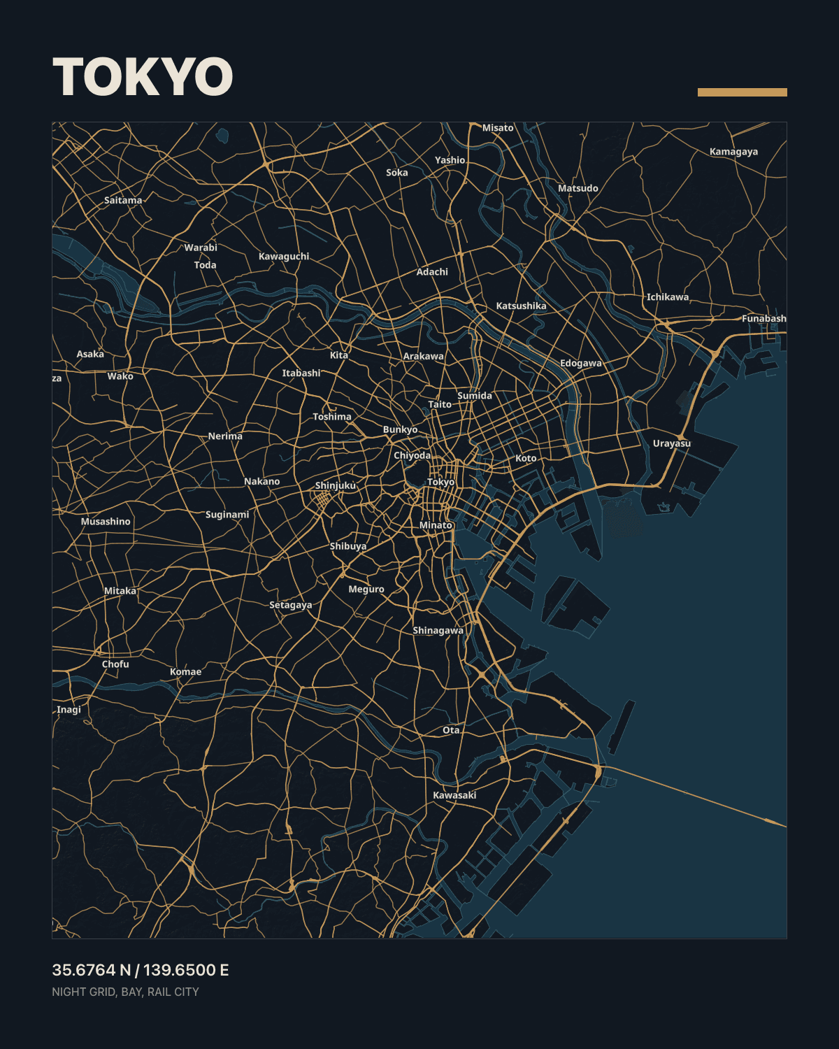 Midnight map style preview for Tokyo