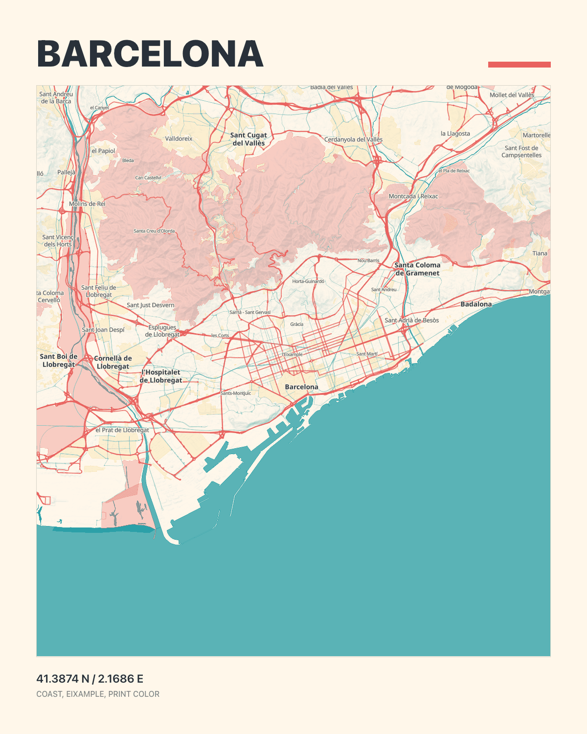Pop Print map style preview for Barcelona