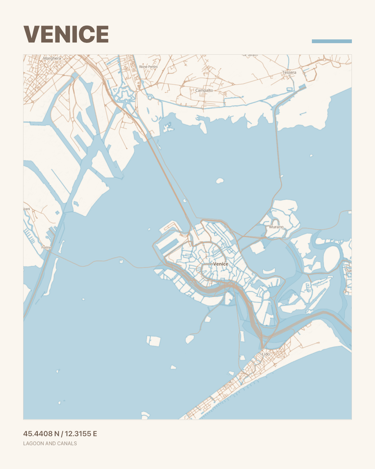 Watercolor map style preview for Venice